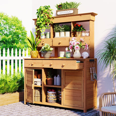 TOPMAX 65.7'' Tall Garden Potting Bench Table with Hutch HouseOfZazla