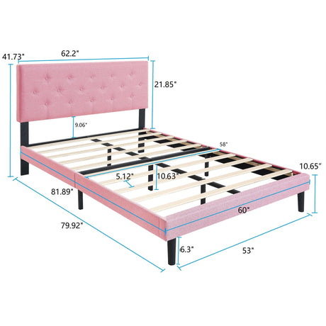 Modern Upholstered Platform Bed Frame With Button Tufted Fabric Headboard HouseOfZazla