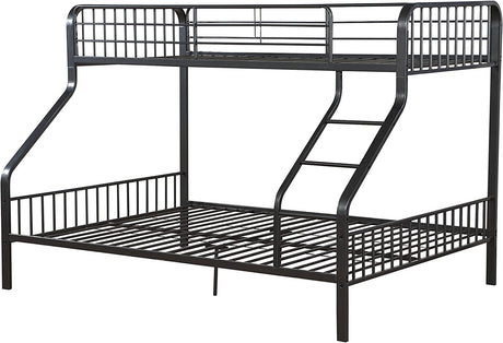 Acme Furniture Caius 60" x 83" Transitional Metal Tube Twin XL Over Queen Bunk Bed with Slat System in Gunmetal Finish Acme