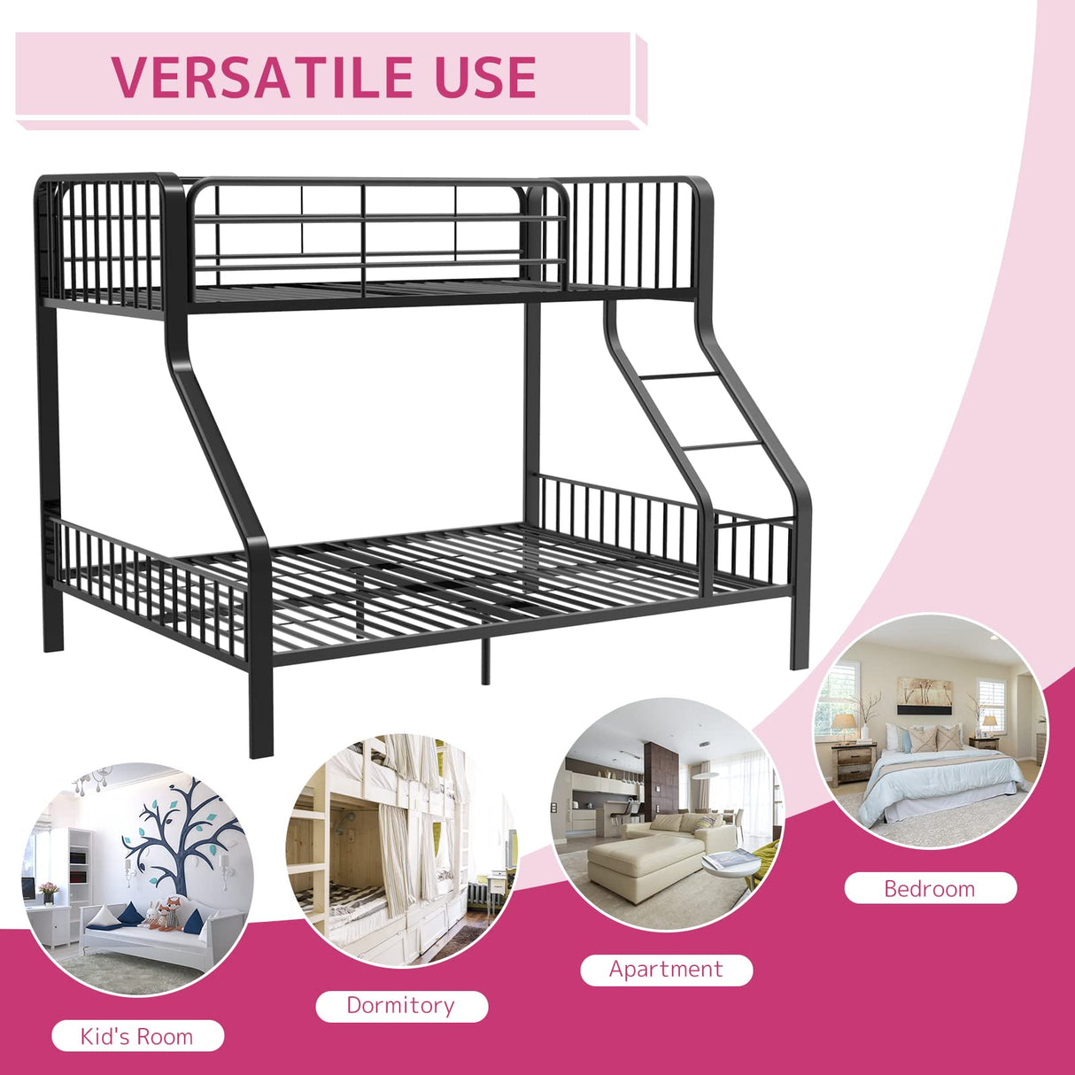 Acme Furniture Caius 60" x 83" Transitional Metal Tube Twin XL Over Queen Bunk Bed with Slat System in Gunmetal Finish Acme