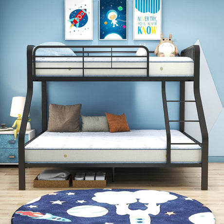 Acme Furniture Caius 60" x 83" Transitional Metal Tube Twin XL Over Queen Bunk Bed with Slat System in Gunmetal Finish Acme