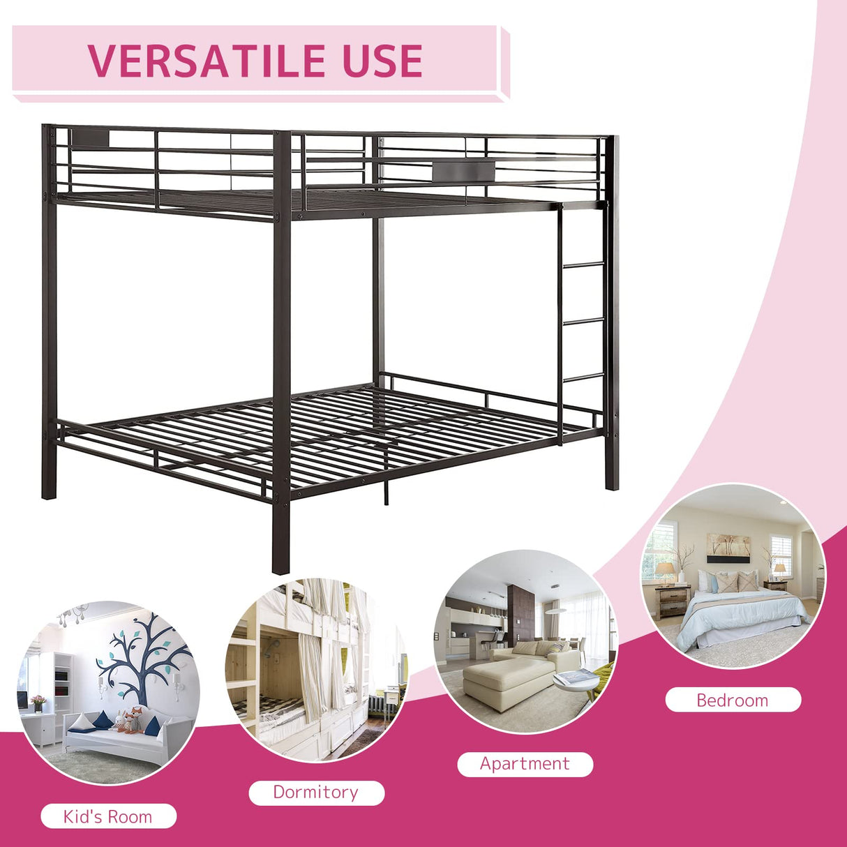 Acme Kaleb Metal Frame Queen Over Queen Bunk Bed with Ladder in Sandy Black Acme