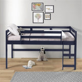 Acme Lara Twin Wooden Loft Bed with Guard Rail and Ladder in Navy Blue Acme