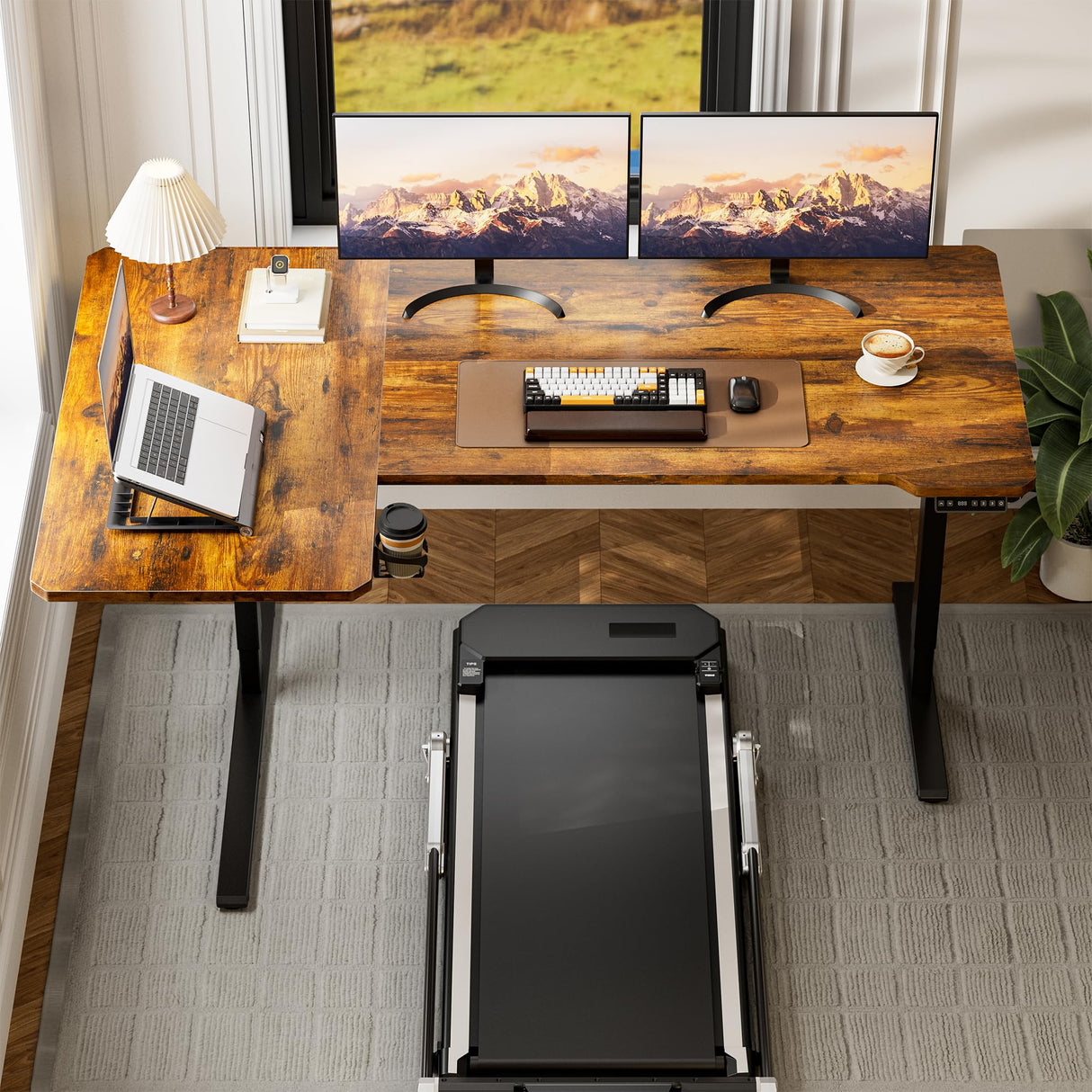 Acrolix 71" Reversiable L-Shaped Electric Standing Desk Adjustable Height Gaming Stand Up Corner Desk Sit Stand Home Office Computer Desk with Splice Board,Rustic Brown Top Acrolix