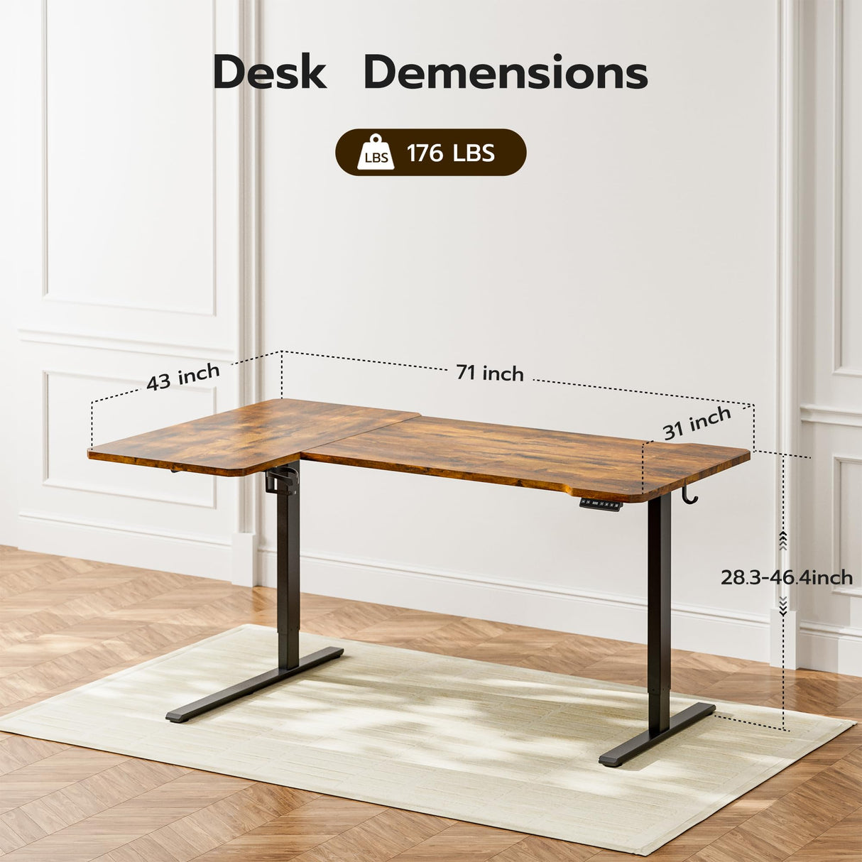 Acrolix 71" Reversiable L-Shaped Electric Standing Desk Adjustable Height Gaming Stand Up Corner Desk Sit Stand Home Office Computer Desk with Splice Board,Rustic Brown Top Acrolix