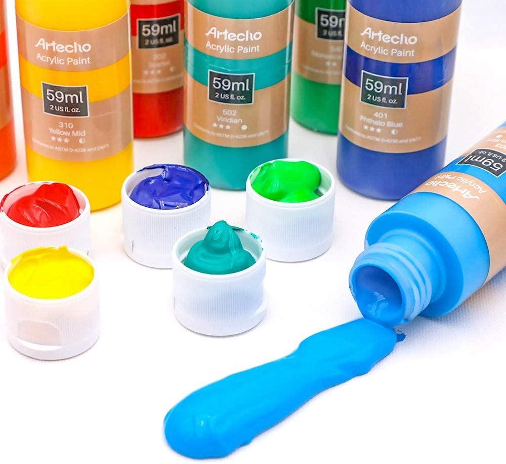Acrylic Art Paint Set, 24 Basic Colors Bottles ( 59Ml / 2Oz ) Art Craft Paints for Canvas Painting, Rock, Stone, Wood, Fabric - WoodArtSupply