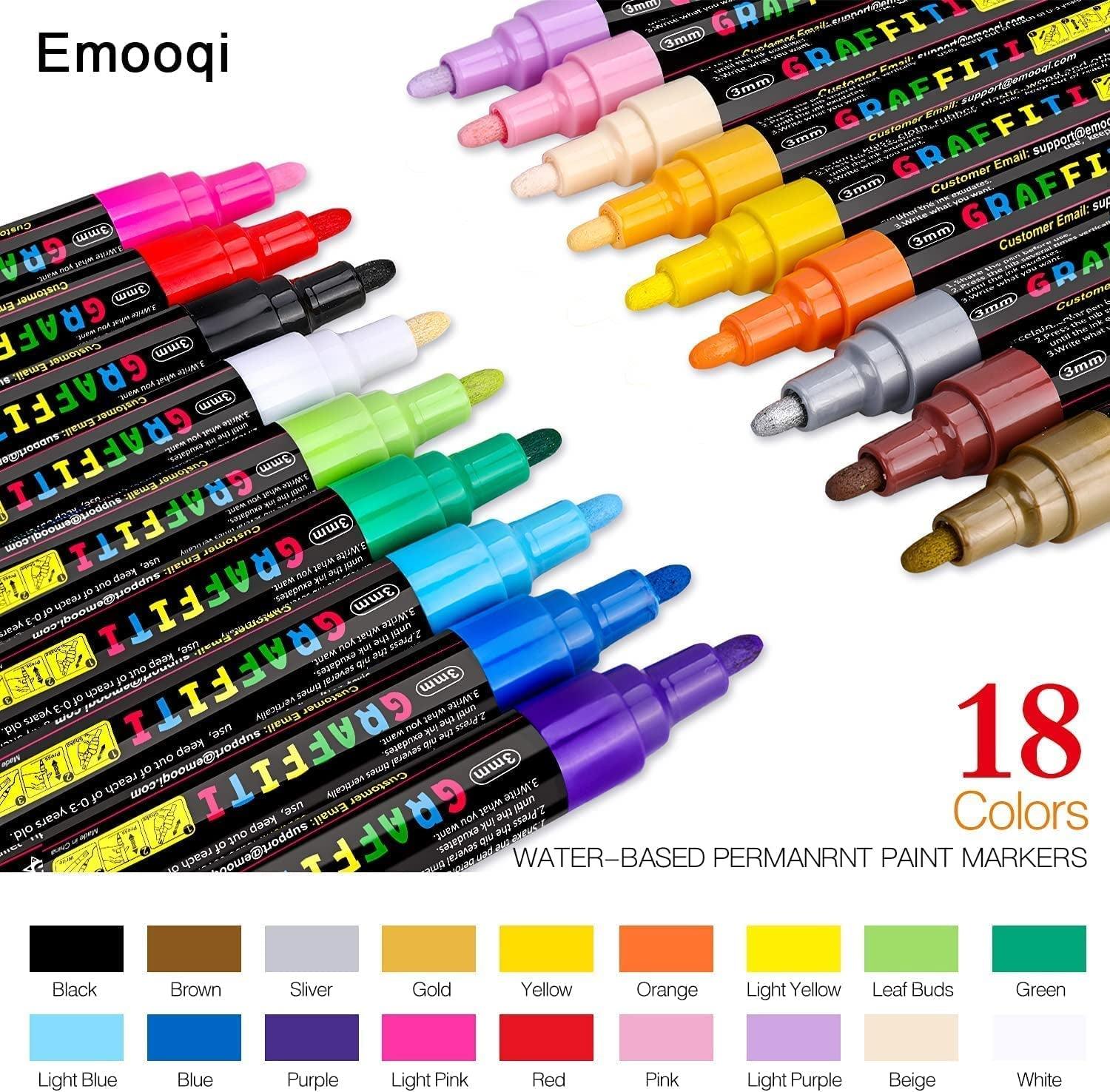 Acrylic Paint Pens, 18 Colors Paint Markers Paint Pens Paint Makers for Rocks Craft Ceramic Glass Wood Fabric Canvas - WoodArtSupply