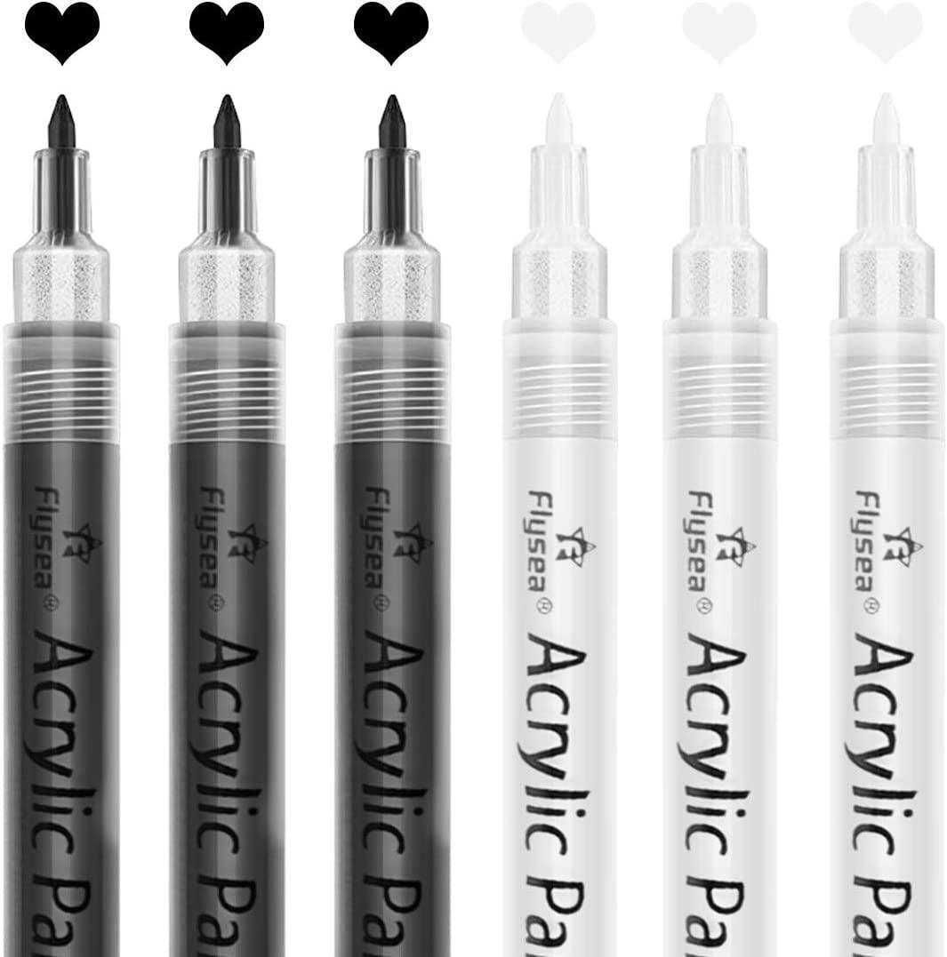 Acrylic Paint Pens ,6 Pack Black White Paint Markers, Paint Pens for Rock Painting Stone Ceramic Glass Wood - WoodArtSupply