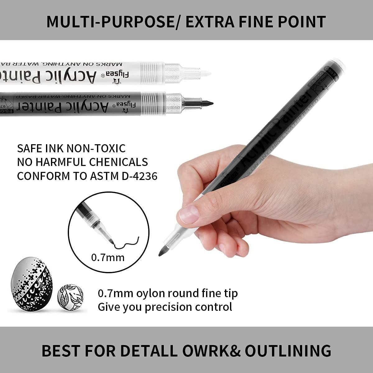 Acrylic White Paint Pen Fine Tip: 8 Pack 0.7mm Black White Paint Marke –  WoodArtSupply