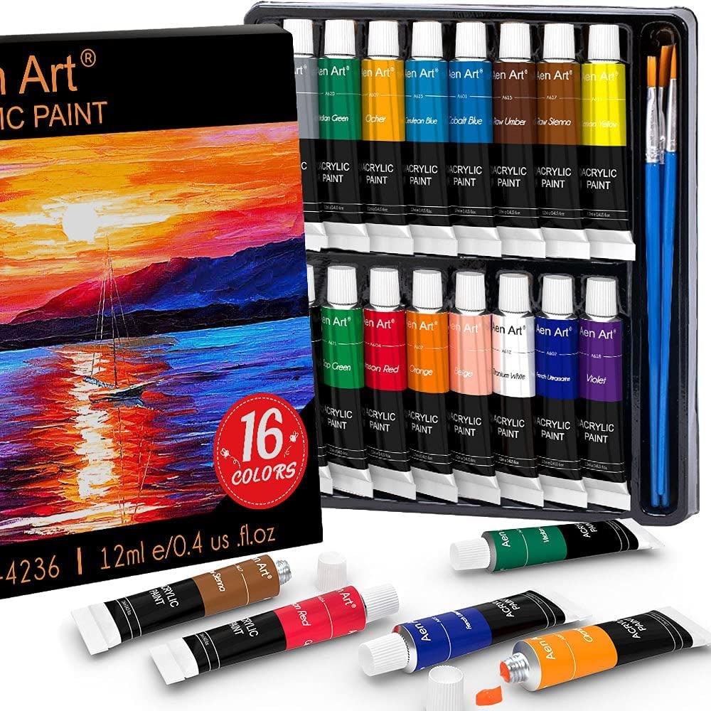 Acrylic Paint Set, 16 Colors Painting Supplies for Canvas Wood Fabric Ceramic Crafts, Non Toxic&Rich Pigments - WoodArtSupply