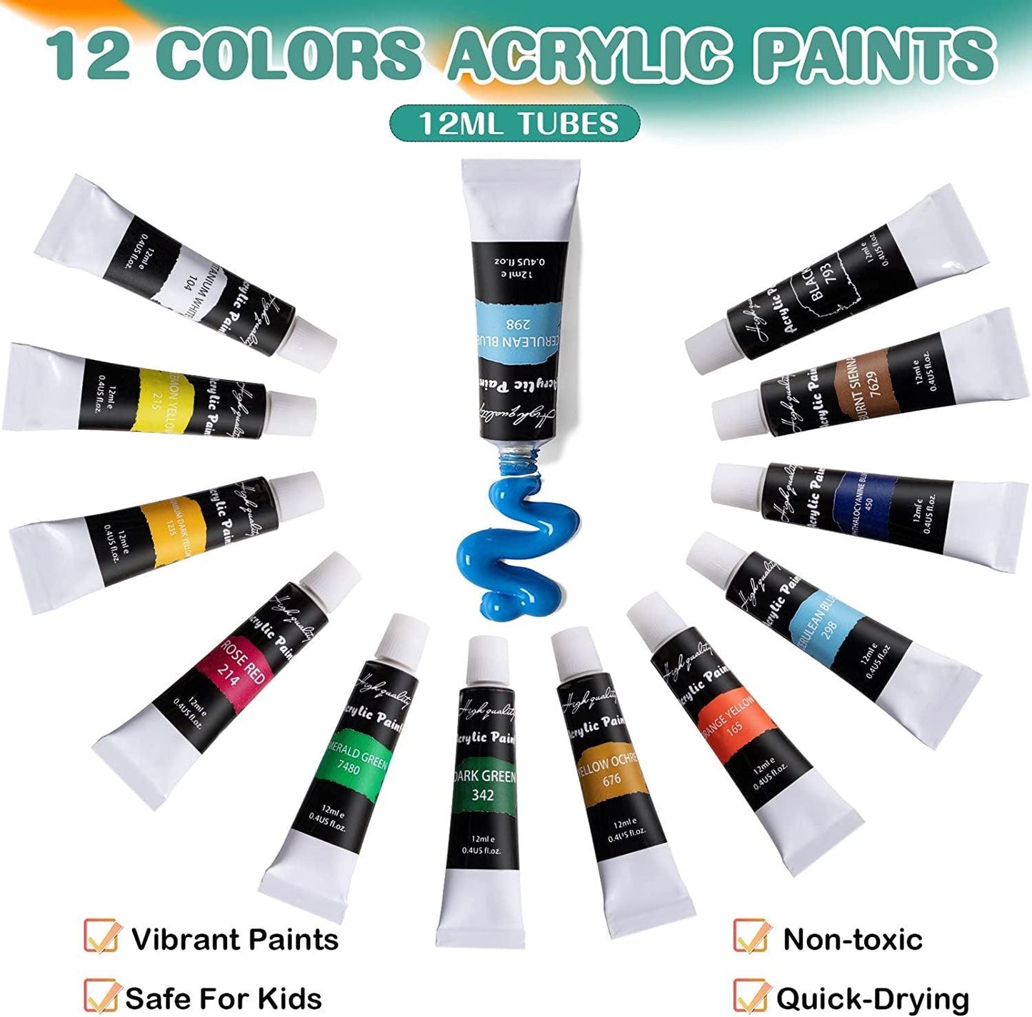 Acrylic Paint Set for Kids, Art Painting Supplies Kit with 12 Paints, 5 Canvas Panels, 8 Brushes, Table Easel - WoodArtSupply