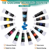 Acrylic Paint Set for Kids, Art Painting Supplies Kit with 12 Paints, 5 Canvas Panels, 8 Brushes, Table Easel WoodArtSupply