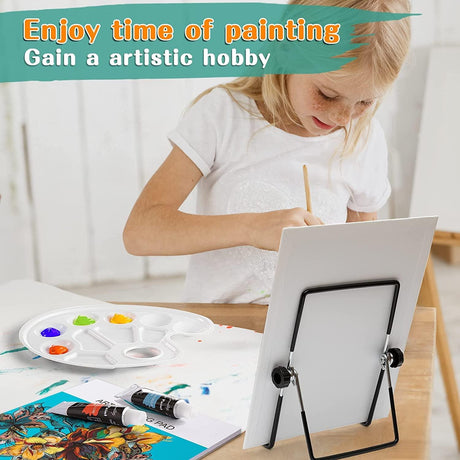 Acrylic Paint Set for Kids, Art Painting Supplies Kit with 12 Paints, 5 Canvas Panels, 8 Brushes, Table Easel WoodArtSupply