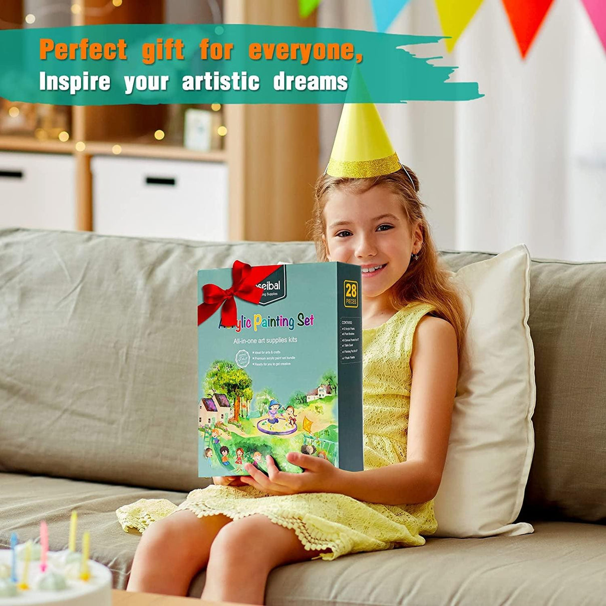 Acrylic Paint Set for Kids, Art Painting Supplies Kit with 12 Paints, 5 Canvas Panels, 8 Brushes, Table Easel WoodArtSupply