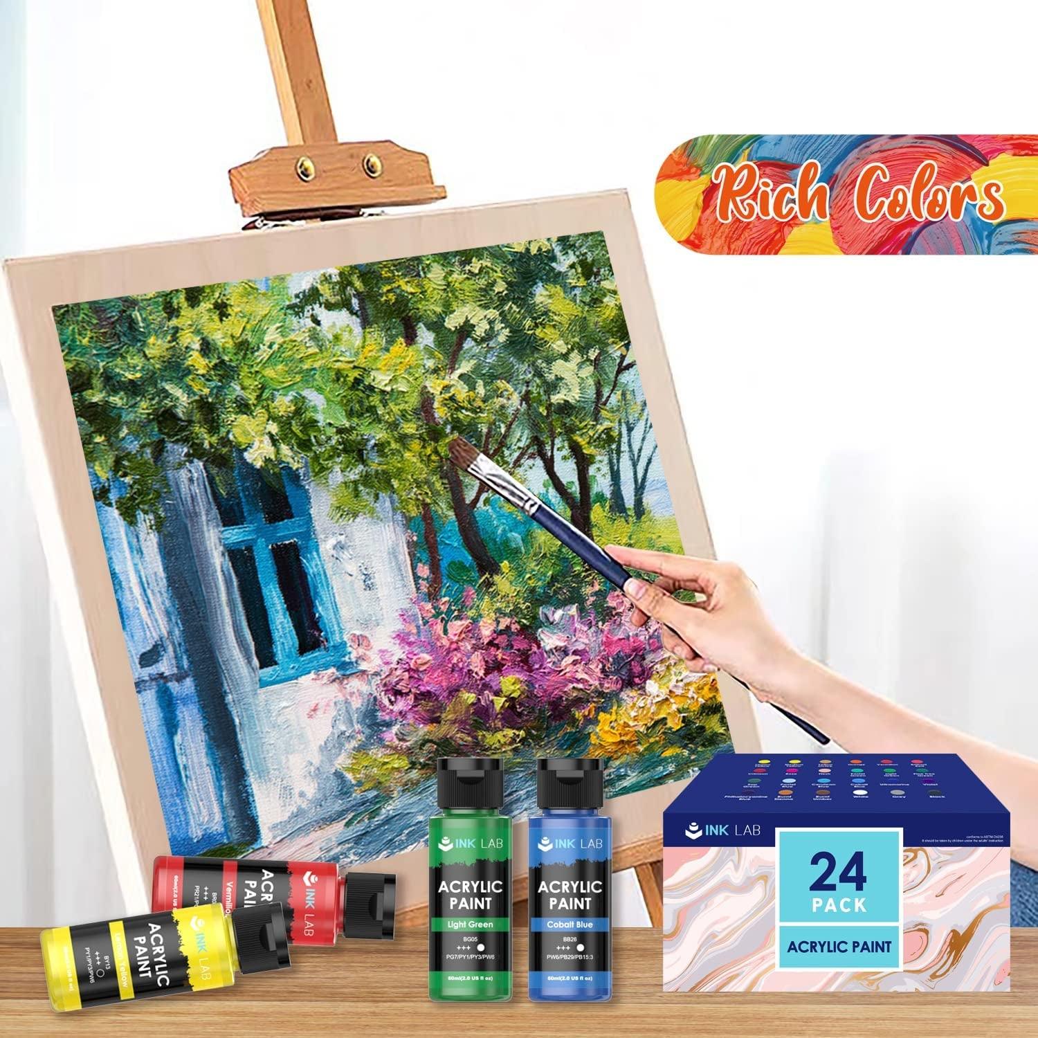 Acrylic Paint Set Non Toxic 24 Vibrant Colors Acrylic Paint No Fading Rich Pigment - WoodArtSupply