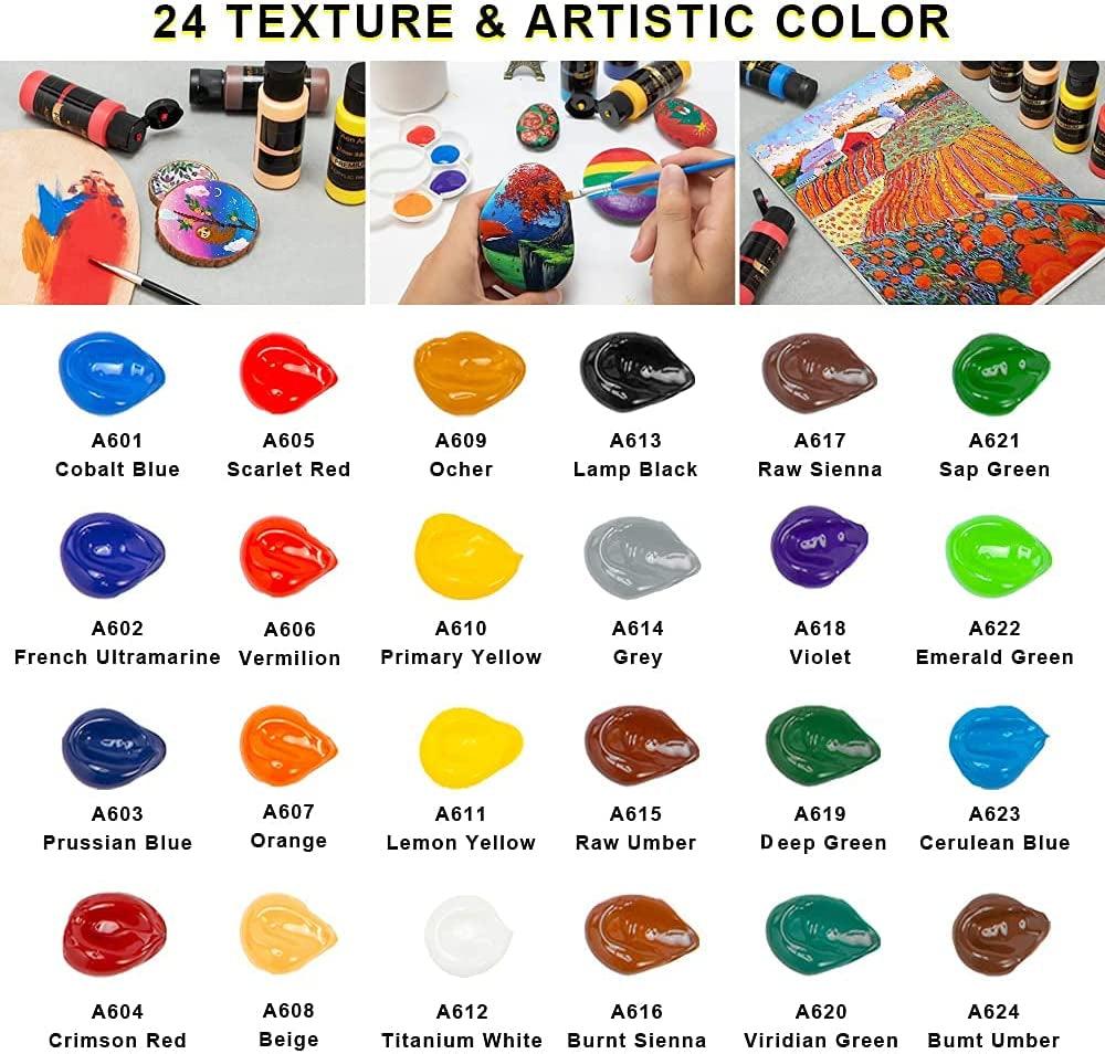 Acrylic Paint, Set of 24 Colors Craft Paint for Canvas, Wood, Ceramic & Fabric, Rich Pigments Non Toxic Paints