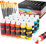 Acrylic Paint Set with 12 Brushes, 24 Colors (59Ml, 2Oz) Art Craft Paints Canvas Ceramic Wood Rock Painting Art Supplies Kit WoodArtSupply
