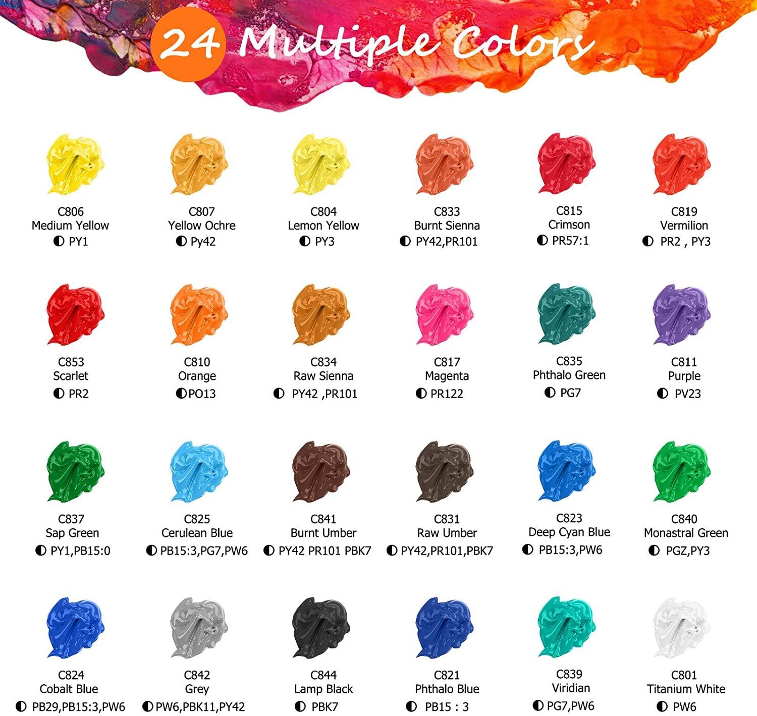 Acrylic Paint Set with 12 Brushes, 24 Colors (59Ml, 2Oz) Art Craft Paints Canvas Ceramic Wood Rock Painting Art Supplies Kit WoodArtSupply