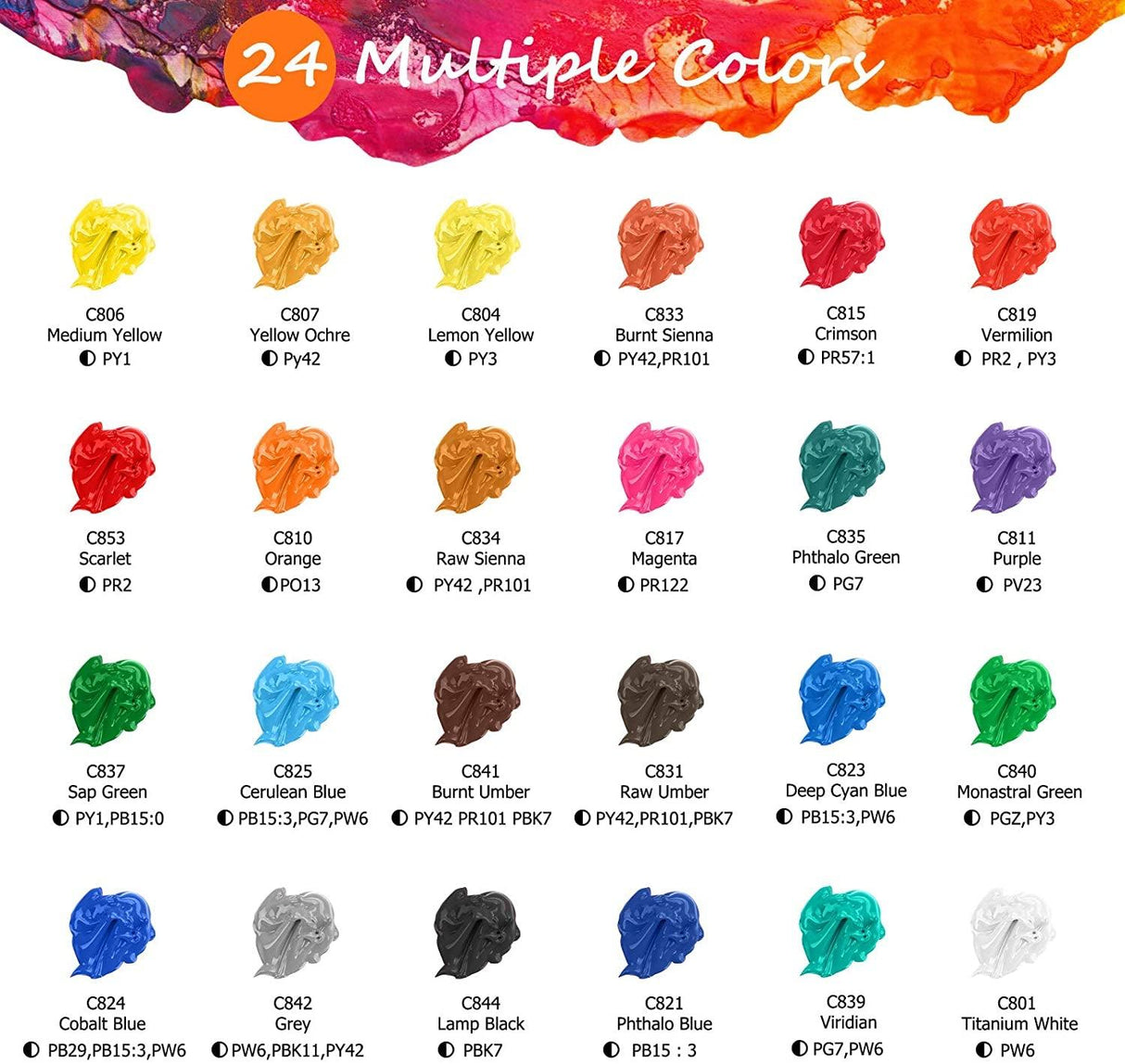 Acrylic Paint Set with 12 Brushes, 24 Colors (59Ml, 2Oz) Art Craft Paints Canvas Ceramic Wood Rock Painting Art Supplies Kit WoodArtSupply