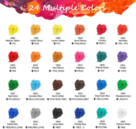 Acrylic Paint Set with 12 Brushes, 24 Colors (59Ml, 2Oz) Art Craft Paints Canvas Ceramic Wood Rock Painting Art Supplies Kit WoodArtSupply