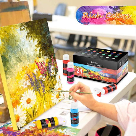 Acrylic Paint Set with 12 Brushes, 24 Colors (59Ml, 2Oz) Art Craft Paints Canvas Ceramic Wood Rock Painting Art Supplies Kit WoodArtSupply
