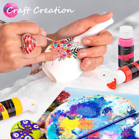 Acrylic Paint Set with 12 Brushes, 24 Colors (59Ml, 2Oz) Art Craft Paints Canvas Ceramic Wood Rock Painting Art Supplies Kit WoodArtSupply