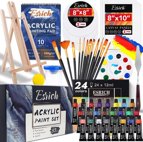 Acrylic Paint Set,57 PCS Paint Brushes, Acrylic Paint, Easel, Canvases, Painting Pads，Palette, Paint Knife, Brush Cup and Art Sponge WoodArtSupply