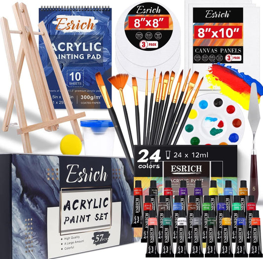 Art Canvas Paint Set 22-Piece Canvas Acrylic Kit with Wood Easel