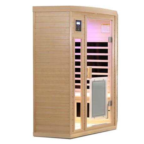 Low EMF, there is also a heating plate on the glass door, can be placed on the pentagon in the corner of the room, Hemlock wood Far-infrared indoor Two person sauna room HouseOfZazla