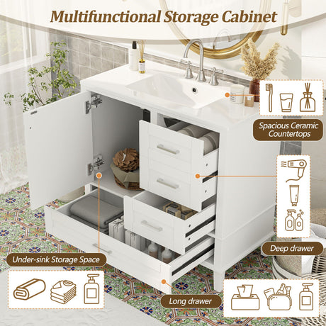 Bathroom Vanity, Modern Bathroom Cabinet With Sink Combo Set, Bathroom Storage Cabinet With A Soft Closing Door And 3 Drawers, Solid Wood Frame HouseOfZazla