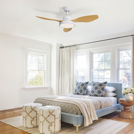 Ceiling Fan With 22W LED Light And Remote Control 6 Speeds Reversible DC Motor For Living Room - White HouseOfZazla