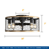 20" Industrial Caged Ceiling Fan, With 7 - ABS Blades Remote Control Reversible DC Motor, Small Flush Mount Ceiling Fan For Farmhouse - Black