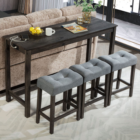 4 Piece Bar Table Set With Power Outlet, 3 Padded Stools HouseOfZazla