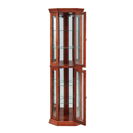 Corner Curio Cabinet With Lights, Adjustable Tempered Glass Shelves, Mirrored Back, Display Cabinet (E26 Light Bulb Not Included) HouseOfZazla