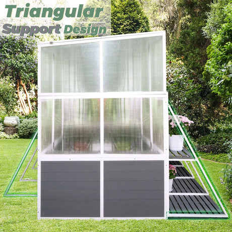 Greenhouse, Wooden Lean To Greenhouses For Outdoors, Heavy Duty Walk In Green House For Outside Winter, Large Hot House For Sunroom Storage Shed, Garden, Backyard - White / Gray HouseOfZazla