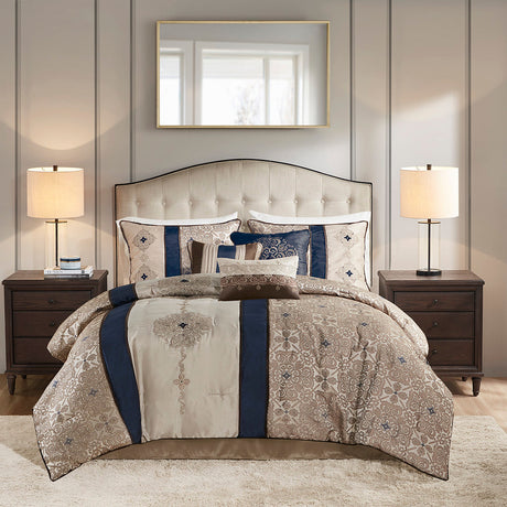Cal King 7 Piece Jacquard Comforter Set with Throw Pillows HouseOfZazla