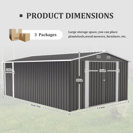 Campcraft Outdoor Storage Shed 10x14 FT with 3 Lockable Doors HouseOfZazla