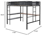 Adigyco Sturdy Metal Loft Bed with Built-in Desk, Shelves & Textilene Guardrails - Black Adigyco