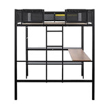 Adigyco Sturdy Metal Loft Bed with Built-in Desk, Shelves & Textilene Guardrails - Black Adigyco
