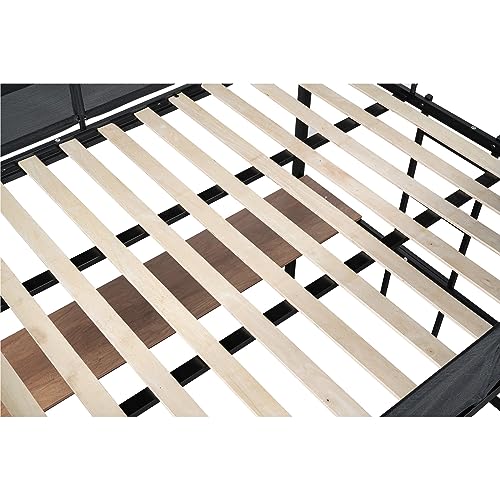 Adigyco Sturdy Metal Loft Bed with Built-in Desk, Shelves & Textilene Guardrails - Black Adigyco