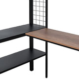 Adigyco Sturdy Metal Loft Bed with Built-in Desk, Shelves & Textilene Guardrails - Black Adigyco