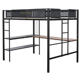 Adigyco Sturdy Metal Loft Bed with Built-in Desk, Shelves & Textilene Guardrails - Black Adigyco