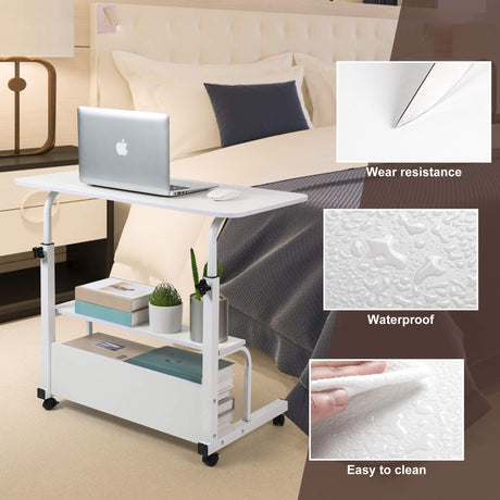 Adjustable Height Mobile Computer Desk for Small Space Rolling Writing with Wheels Corner Home Office Study Portable Bedrooms Work Desk Standing Desk Sizes 31.5X15.7 Inches White Dekhaoxe
