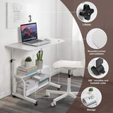 Adjustable Height Mobile Computer Desk for Small Space Rolling Writing with Wheels Corner Home Office Study Portable Bedrooms Work Desk Standing Desk Sizes 31.5X15.7 Inches White Dekhaoxe