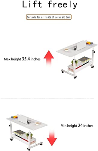 Adjustable Table Student Computer Portable Home Office Furniture Small Spaces Sofa Bedroom Bedside Desk Learn Play Game Desk on Wheels Movable with Storage Desk Size 31.5 * 15.7 Inch,White D Dekhaoxe