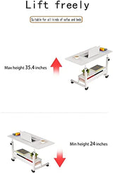 Adjustable Table Student Computer Portable Home Office Furniture Small Spaces Sofa Bedroom Bedside Desk Learn Play Game Desk on Wheels Movable with Storage Desk Size 31.5 * 15.7 Inch,White D Dekhaoxe