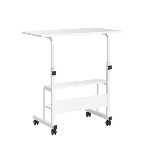 Adjustable Table Student Computer Portable Home Office Furniture Small Spaces Sofa Bedroom Bedside Desk Learn Play Game Desk on Wheels Movable with Storage Desk Size 31.5 * 15.7 Inch,White D Dekhaoxe