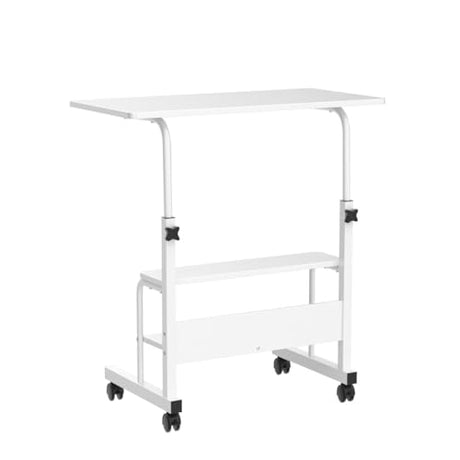 Adjustable Table Student Computer Portable Home Office Furniture Small Spaces Sofa Bedroom Bedside Desk Learn Play Game Desk on Wheels Movable with Storage Desk Size 31.5 * 15.7 Inch,White D Dekhaoxe