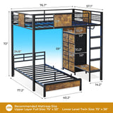 ADORNEVE Full Over Twin Bunk Bed with 8 Storage Drawers, Metal Loft Bed with Led Lights & Storage Shelves, Bunk Beds Twin over Full Size with 13.4" H Safety Guardrail & Ladder, for Kids & Teens, Black ADORNEVE