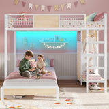 ADORNEVE Full Over Twin Bunk Bed with 8 Storage Drawers, Metal Loft Bed with Led Lights & Storage Shelves, Bunk Beds Twin over Full Size with 13.4" H Safety Guardrail & Ladder, for Kids & Teens, White ADORNEVE